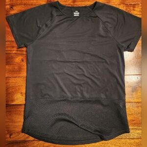 UNDER ARMOUR Women's Heat Gear Cut Out Mesh Luxe Black Short Sleeve Tee Sz Med